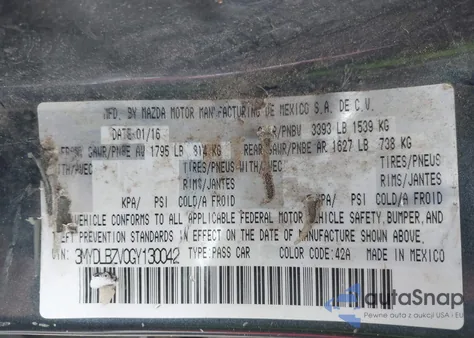 2016 Scion Ia из США, поврежденный, VIN 3MYDLBZV0GY130042